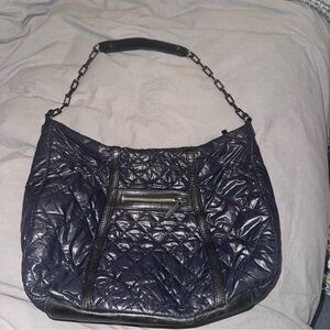 Tory Burch Alice Diamond Quilted Logo Hobo Bag Black Shoulder Handbag
